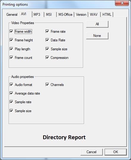 Print AVI properties