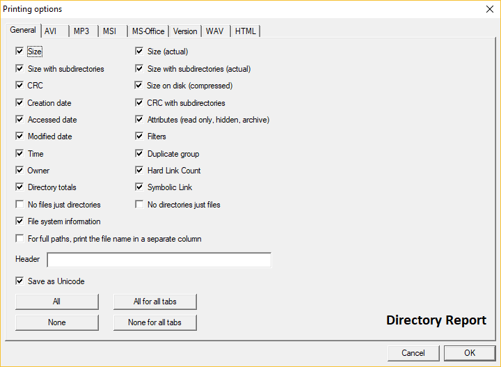 Printing Options general