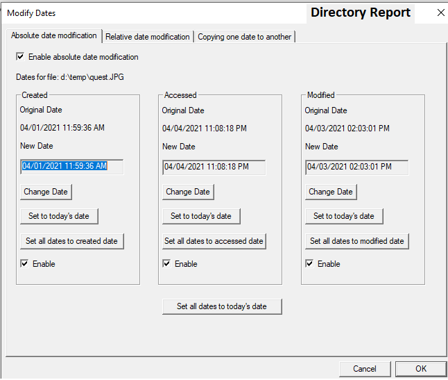 Change created date absolute