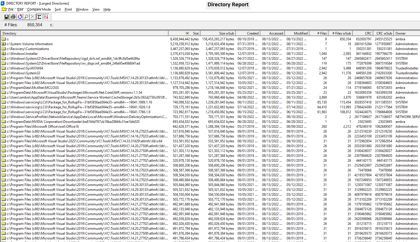 largest directories